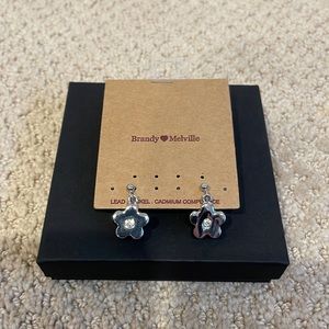 NWT Brandy Melville silver drop flower earrings crystal center